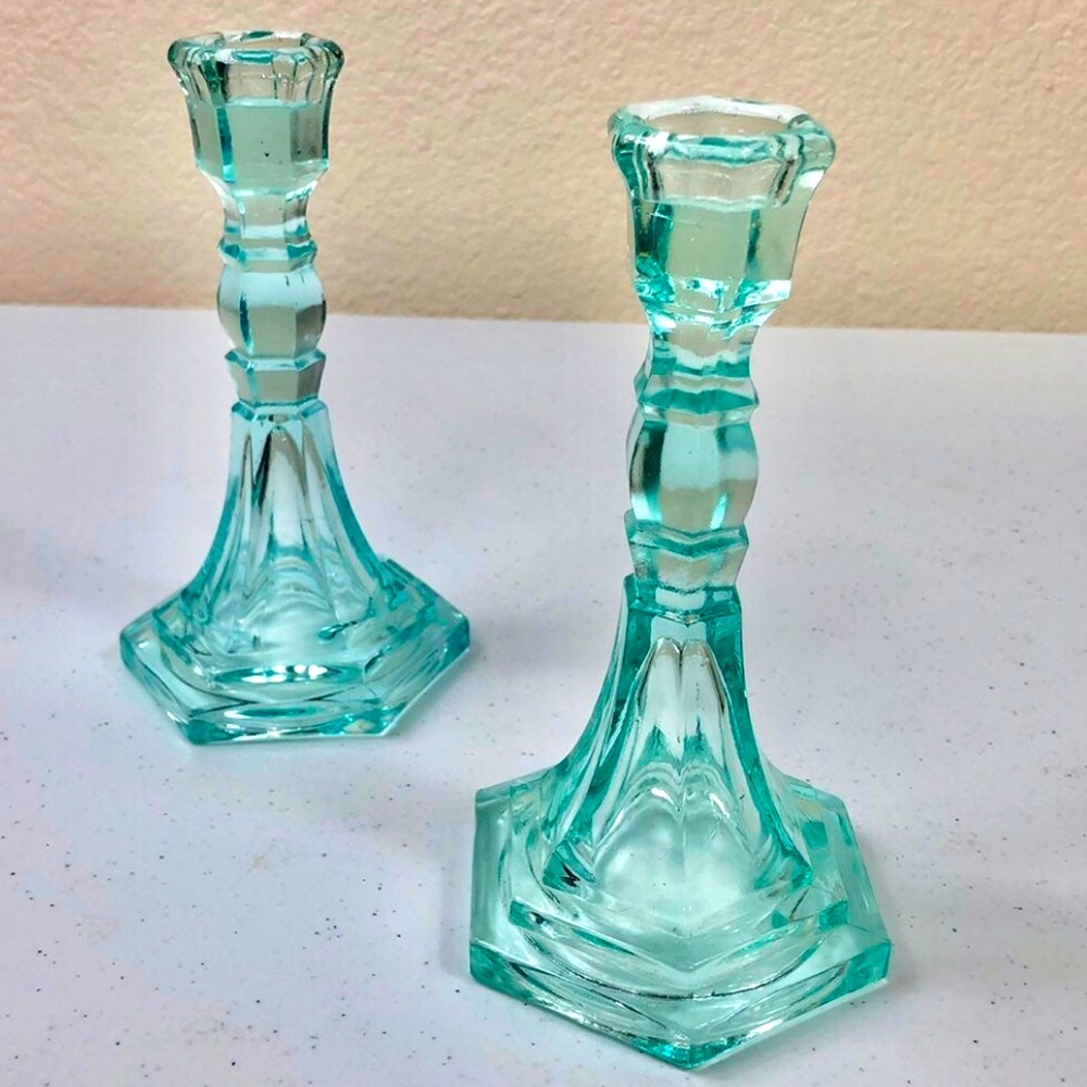 Antique Pair Of Glass Candle Holders